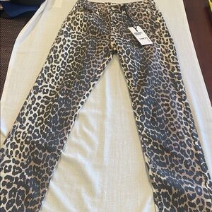 30156 NEW OAT NEW YORK Animal Print Straight Leg Jeans for women0/25 Sz see pics